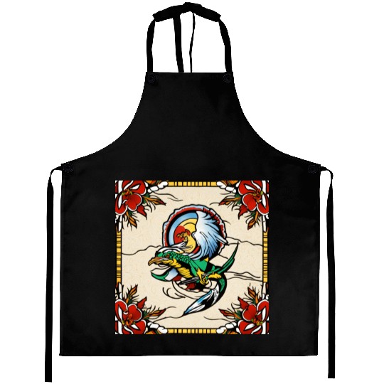 Dragonbird in Stained-Glass Garden" Aprons