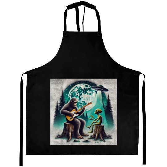 Alien Bigfoot Guitar Sasquatch Present For Kids Aprons