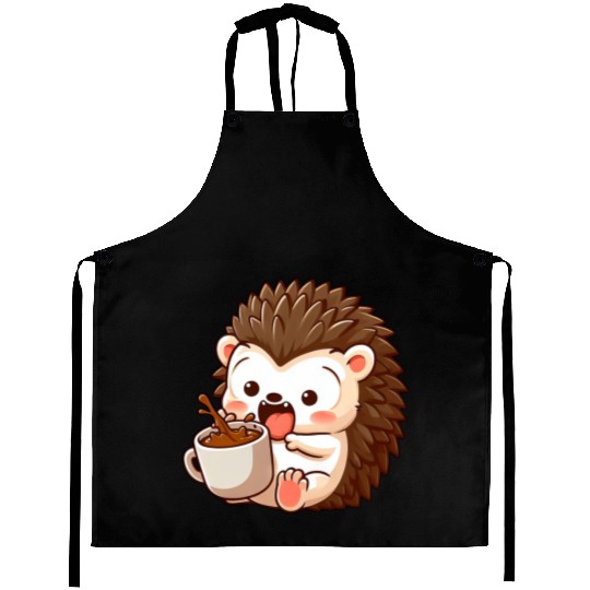 Hedgehog Caffeine Comic funny shocked hedgehog Aprons