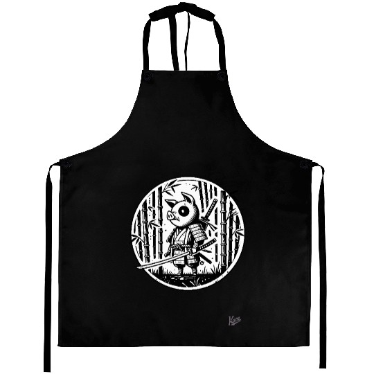 Pig Samurai in Bamboo Forest Aprons