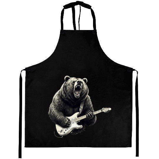 Mens Rock and Roll Bear Electric Guitar Music Band Aprons