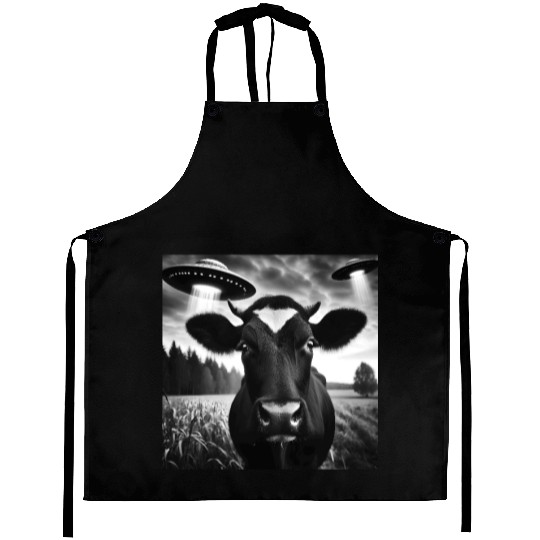 Cow cattle heifer Funny Graphic Selfie with UFO We Aprons