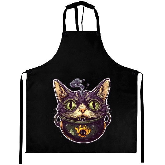 Cat Boiler Cat Witch Halloween Aprons