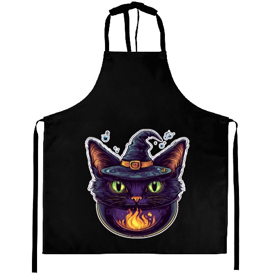 Cat Boiler Cat Witch Halloween Aprons