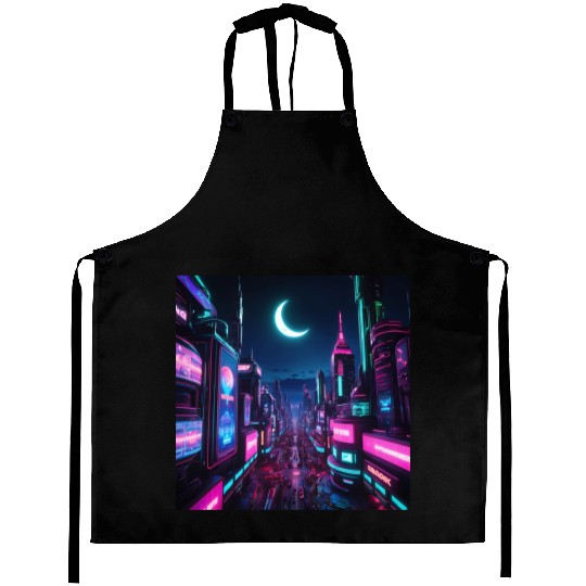 Neon lit city at night Aprons