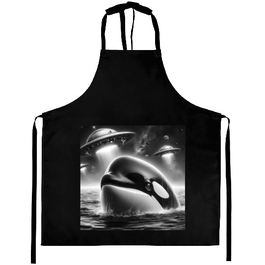 Killer whale Funny Graphic Selfie with UFOs Weird Aprons