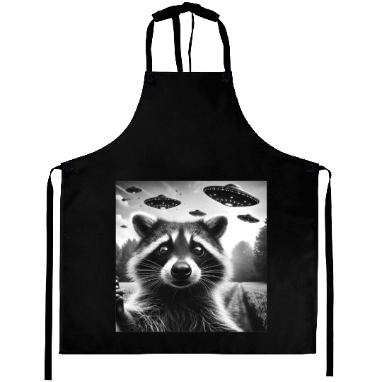 Racoon trash panda Funny Graphic Selfie UFOs Weir Aprons
