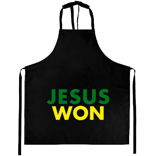 Jesus Won Green & Yellow Aprons