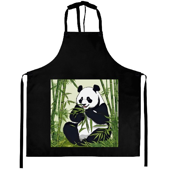 Chill Panda Eating Bamboo Cute Relaxed Design Aprons