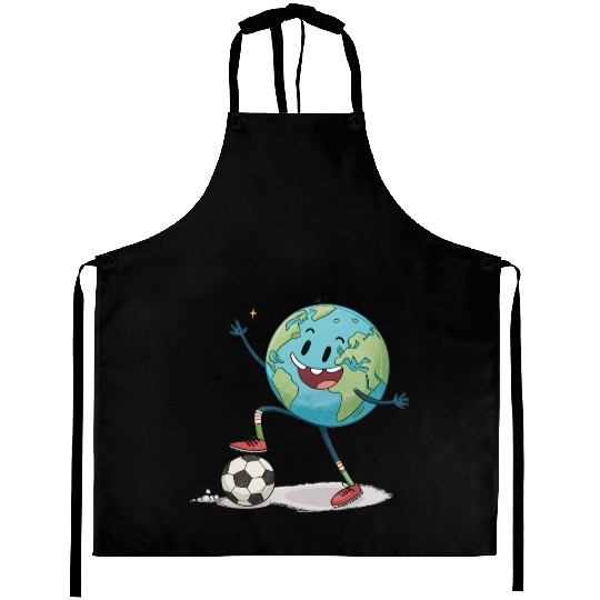 Planet Earth playing soccer Aprons
