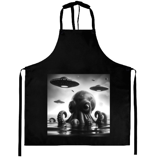 Octopus 2squid Funny Graphic Selfie with UFOs Weir Aprons