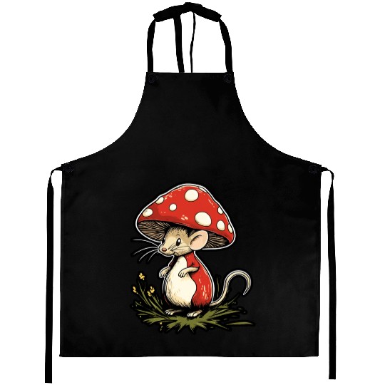 Mushroom Mouse Funny Animal And Mushroom Aprons