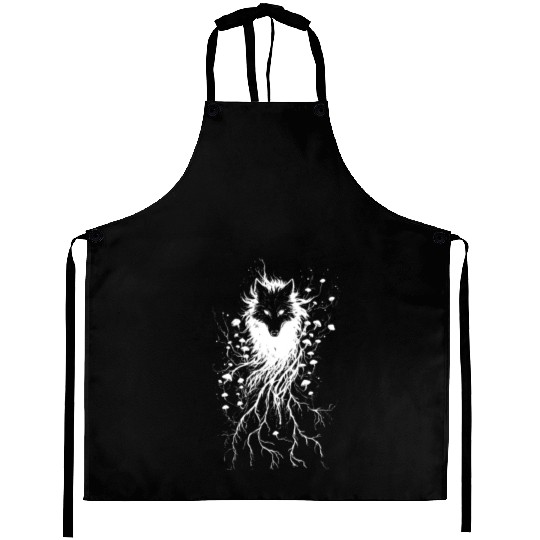 Mushroom Fox Overgrown By Roots Abstract Nature Aprons