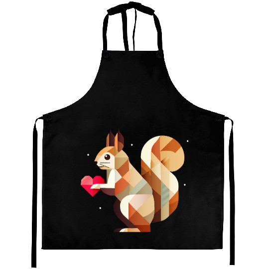 Squirrel with heart - loving for Valentine's Day Aprons