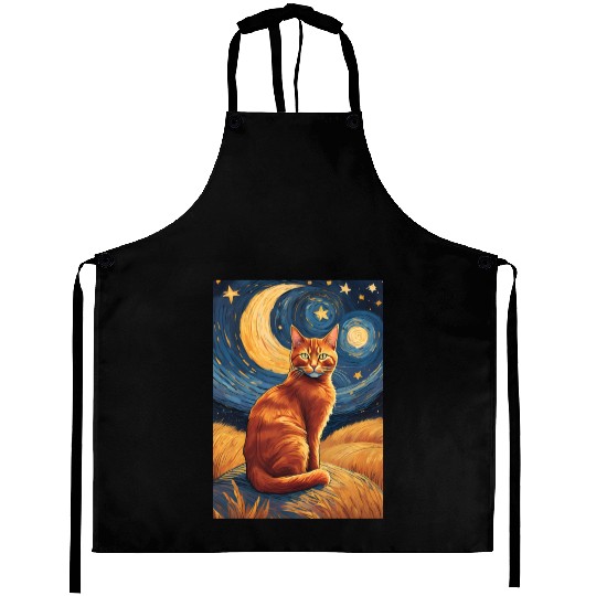 Cat painting red black cat Aprons