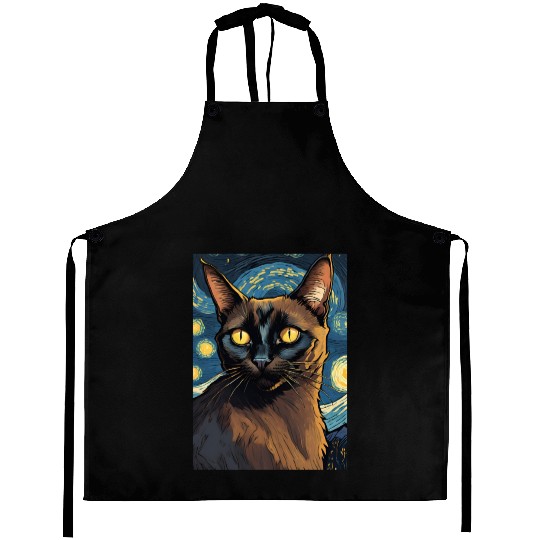 Cat painting red black cat Aprons