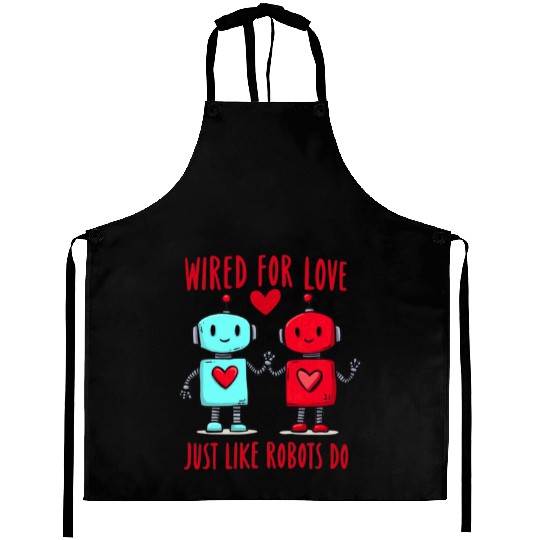 Valentine's Day Gift: Two Robots in Love on Bella Aprons