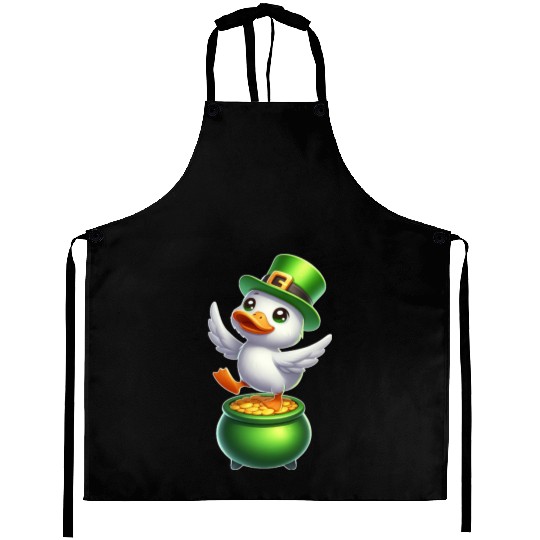 Cute St. Patrick's Day Duck Top Hat Clover Aprons