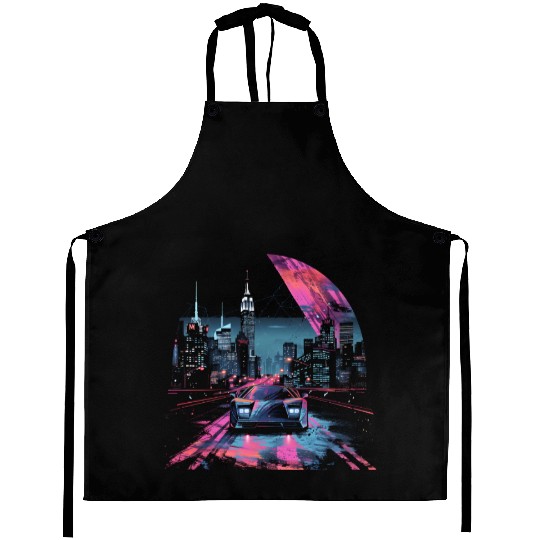 80s 90s Vaporwave Retro Car City Synthwave Aprons