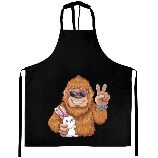 Bigfoot And Bunny Happy Easter Funny Aprons