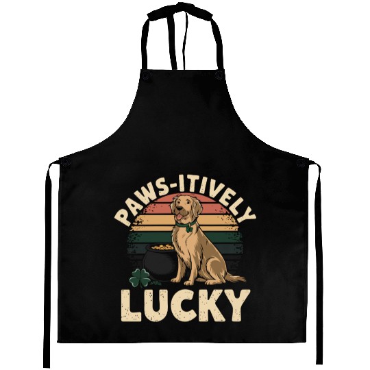 Paws-itively Lucky: Golden Retriever St. Patrick's Aprons