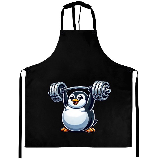 Penguin Barbell Workout Funny Cute Fitness Aprons