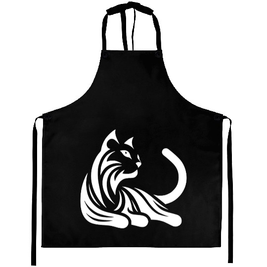 Cat Portrait Minimalist Tattoo Style Aprons