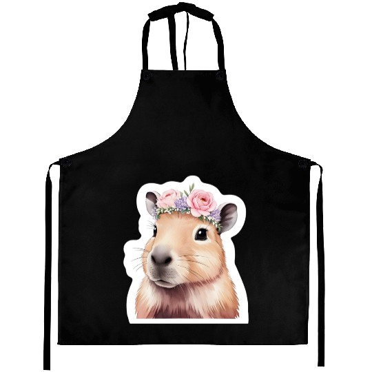 Capybara with Flowers Aprons