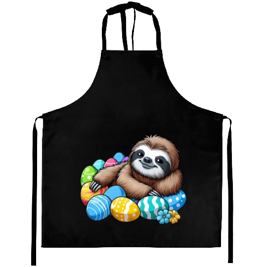 Cute Sloth Easter Egg Cartoon Chilling Aprons