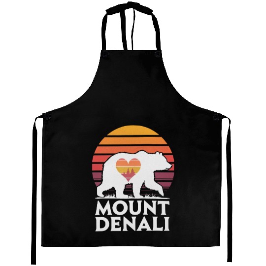 Retro Mount Denali Bear Sunset Art Aprons