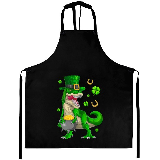Happy St Patricks Day Dinosaur T-Rex Aprons
