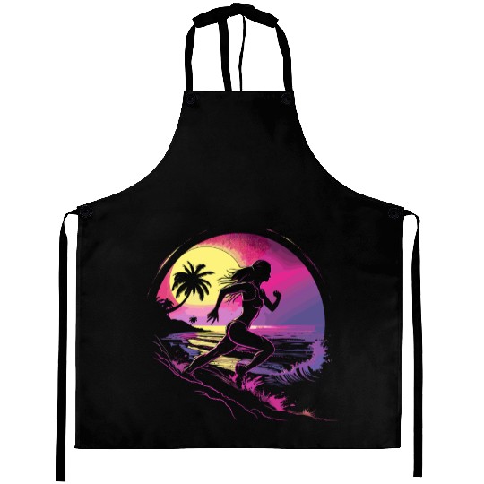 Female Runner Synthwave Aprons
