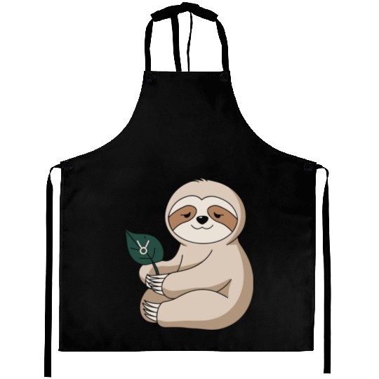 Taurus Zodiac Sloth Holding Leaf Aprons