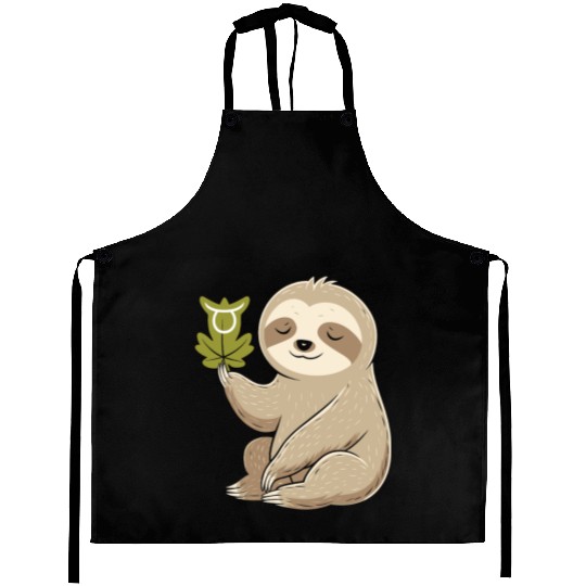 Taurus Zodiac Sloth with Leaf Symbol Serenity Aprons