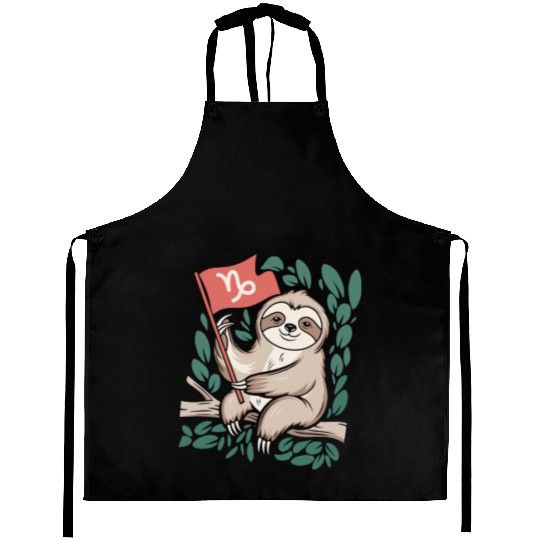 Capricorn Zodiac Sloth Relaxing with Capricorn Aprons