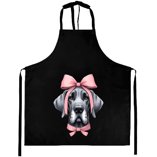 Coquette Bow Great Dane Dog Mom Pink Ribbon Cute Aprons