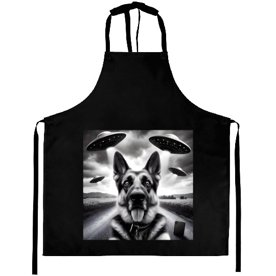 German shepherd Gsp Funny Graphic Selfie UFOs Weir Aprons