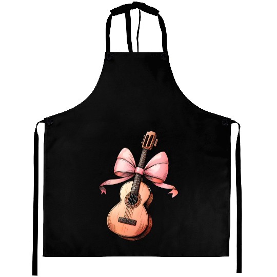 Coquette Bow Guitar Mom Guitarist Mothers Day Pink Aprons