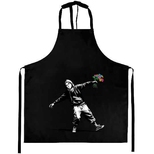 Banksy Protester Throwing Flowers Aprons