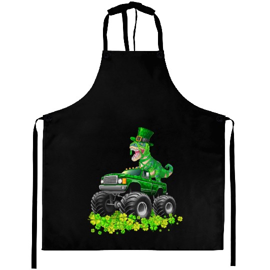 Monster Truck T-rex St Patricks Day Dinosaur Cute Aprons