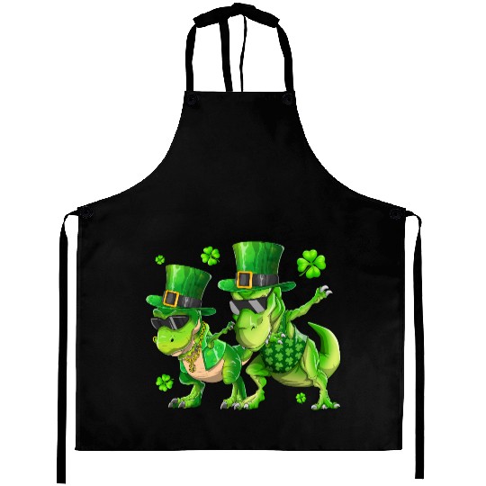 Happy St Patricks Day Dinosaur T-rex Dabbing Aprons