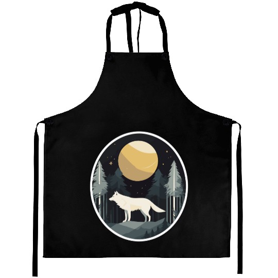 Lone Wolf Under Moonlit Sky Aprons