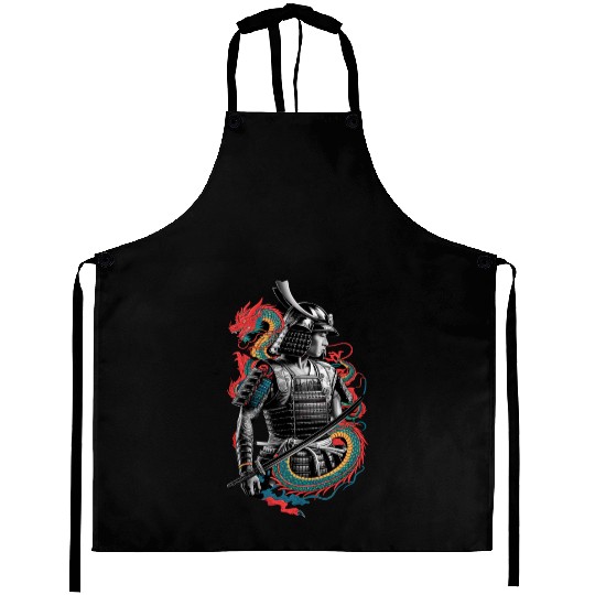 Samurai Spirit with Dragon Embrace Art Aprons