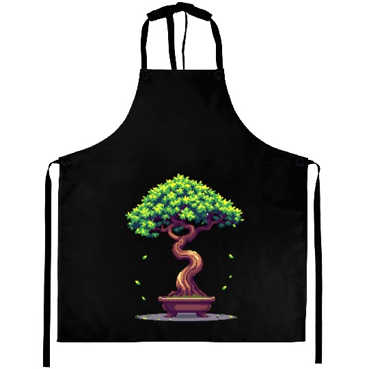 Pixel Bonsai Tree – Retro Nature Serenity Aprons