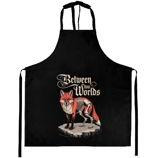 Between Two Worlds Dark Cottagecore Fox Art Aprons