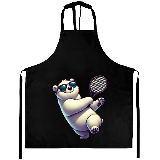 Polar Bear Tennis Player Arctic Cartoon Aprons