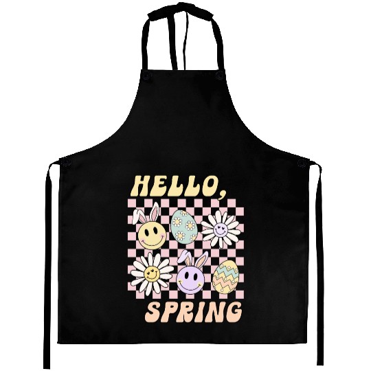 Hello Spring Cute Easter Bunny Design Aprons
