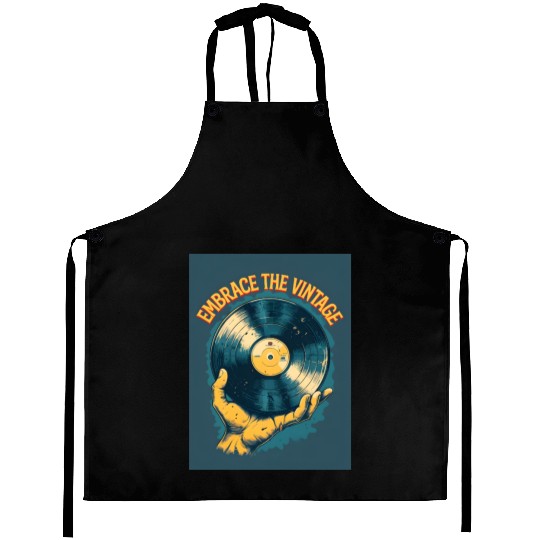 Retro Vinyl Record Held Aprons