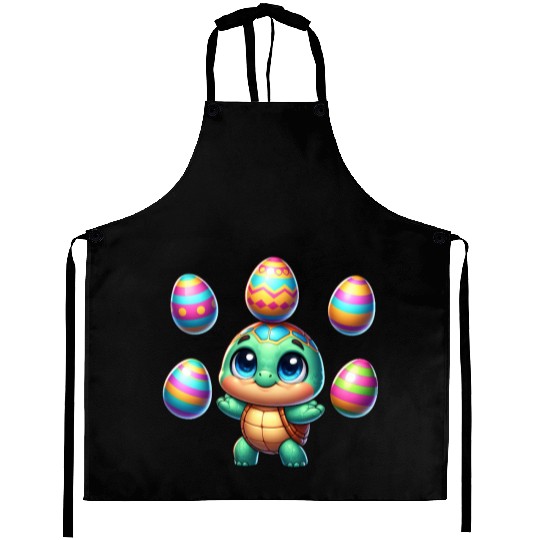 Turtle juggling colorful Easter eggs Aprons