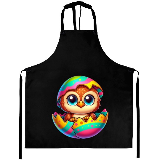 Cute Owl Easter Egg Cartoon Hatching Colorful Aprons